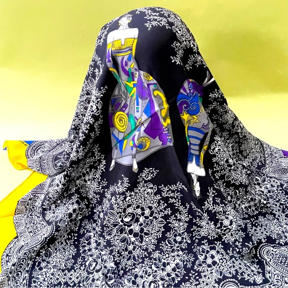 New vintage multicolored Versace large silk scarf
